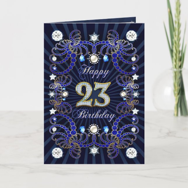 23rd birthday card with masses of jewels (Front)