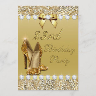 23rd Birthday Classy Gold Heels Sequins Diamonds Invitation