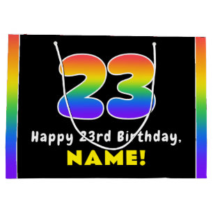 23rd Birthday: Colourful Rainbow # 23, Custom Name Large Gift Bag