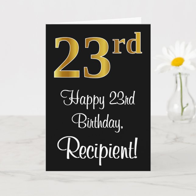 23rd Birthday ~ Elegant Luxurious Faux Gold Look # Card (Small Plant)