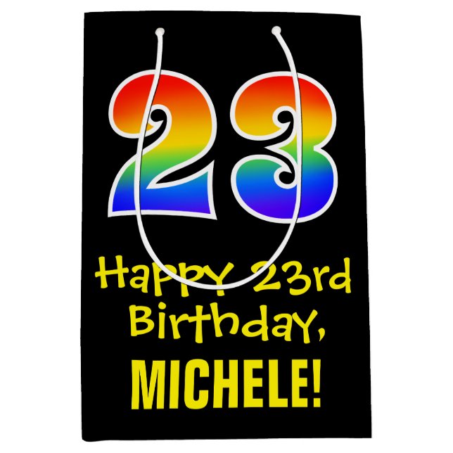 23rd Birthday: Fun, Bold, Colourful, Rainbow "23" Medium Gift Bag (Front)