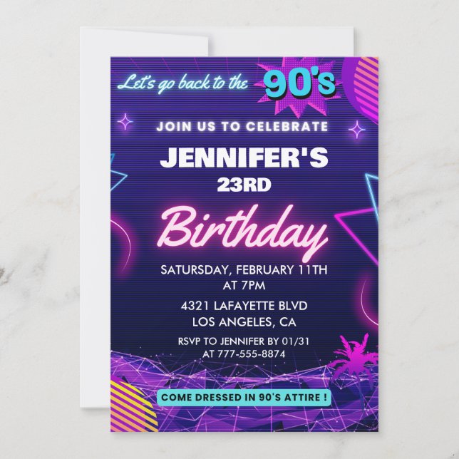 23rd birthday invitation 90s themed Retro (Front)