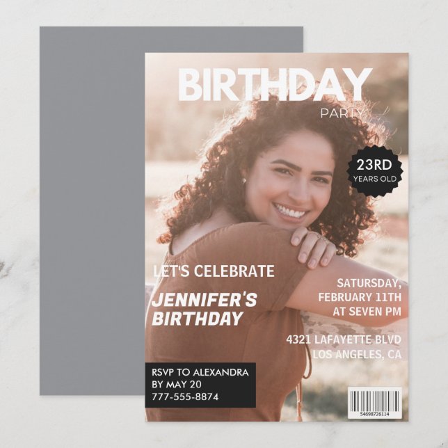 23rd birthday invitations for her Magazine Cover (Front/Back)