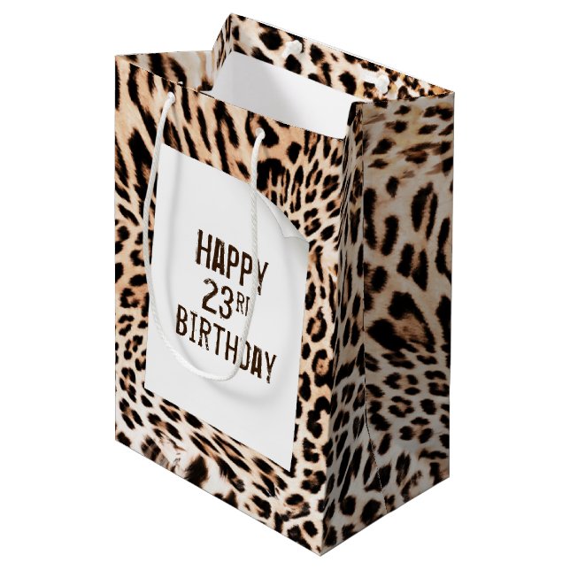 23rd Birthday Leopard Fur Print  Medium Gift Bag (Front Angled)