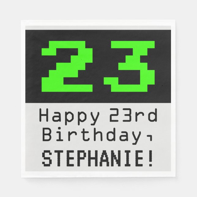 23rd Birthday - Nerdy / Geeky Style "23" & Name Napkin (Front)
