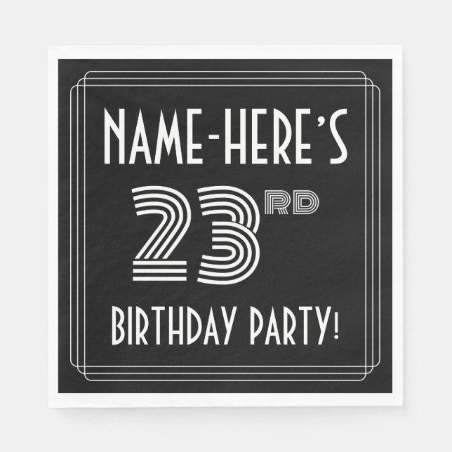 23rd Birthday Party: Art Deco Style + Custom Name Napkin (Front)