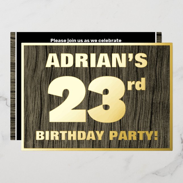 23rd Birthday Party: Bold, Faux Wood Grain Pattern (Front/Back)