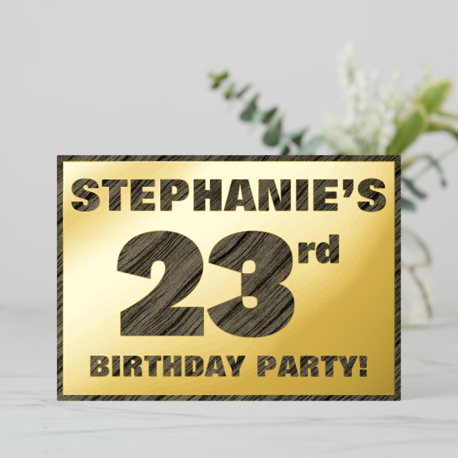 23rd Birthday Party — Bold, Faux Wood Grain Text (Standing Front)