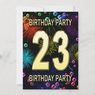 23rd Birthday Party Invitation Fireworks Bubbles