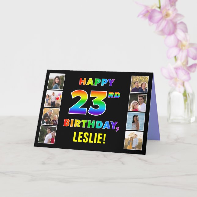 23rd Birthday: Rainbow Text, Custom Photos & Name Card (Orchid)