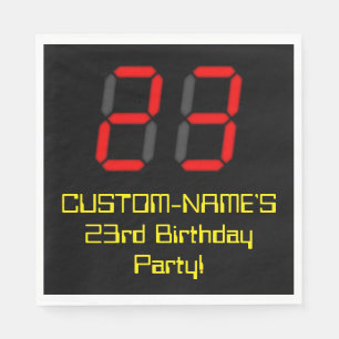 23rd Birthday: Red Digital Clock Style "23" + Name Napkin