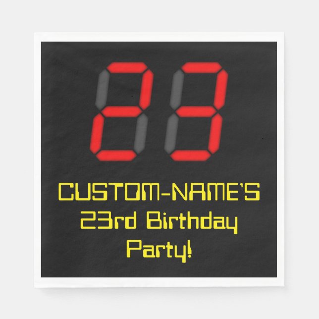 23rd Birthday: Red Digital Clock Style "23" + Name Napkin (Front)
