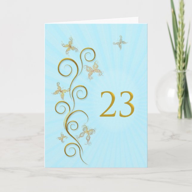 23rd Birthday with golden butterflies Card (Front)