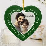 23rd Wedding Anniversary Photo Ceramic Ornament<br><div class="desc">Celebrate a 23rd happy year of marriage with a custom photo ornament in a delightful heart shape frame. Simply upload your own photo of the married couple and it will appear in the cutout. The green surround features a white script font and decorations. The words are: 23rd Wedding Anniversary -...</div>