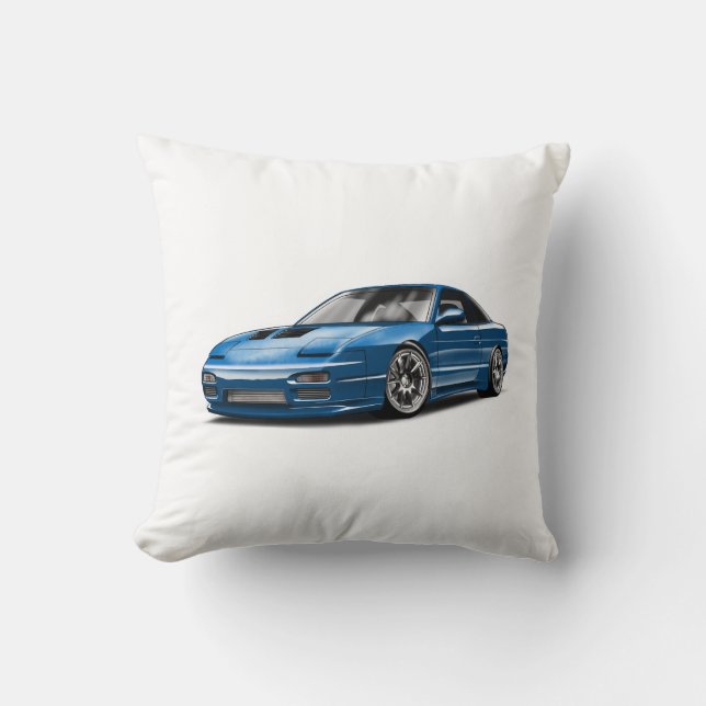240sx blue car drawing  throw pillow (Front)