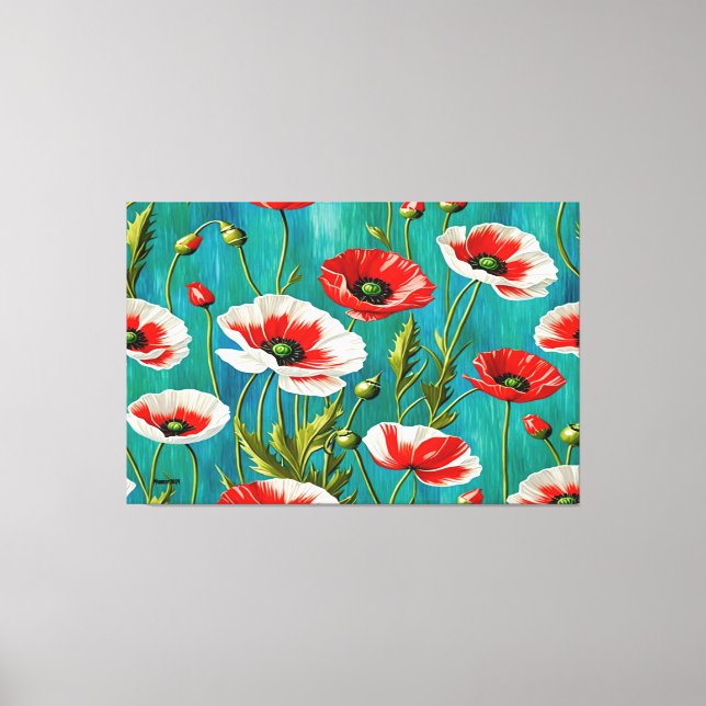 24_006, Red & White, Poppies Flowers, Large Galler Canvas Print (Front)