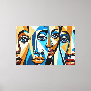 24_027, Cubist Faces Abstract Art Canvas Print