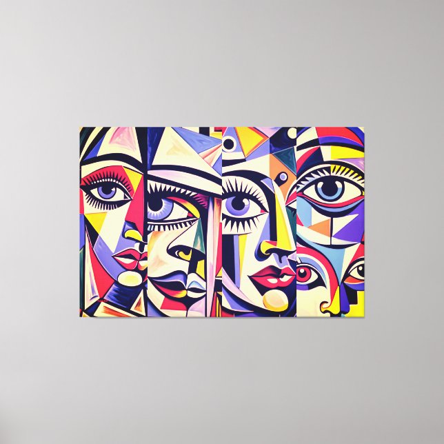 24_041, Cubist Faces Abstract Art Canvas Print (Front)