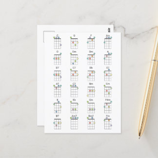 24 Common Ukulele Chords Coloured Reference Chart Postcard