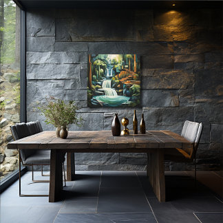 24 Inch Square Abstract Waterfall and Trees  Canvas Print