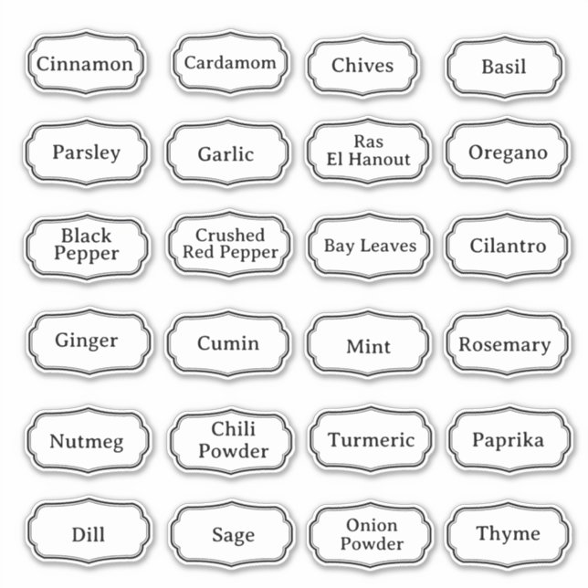 24 kitchen herbs and spices modern labels stickers (Front)