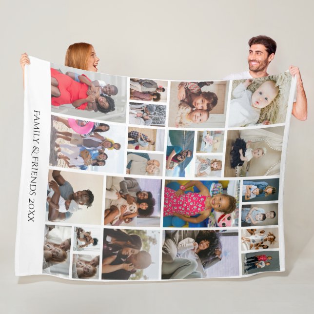 24 Photo Collage Family Personalized Fleece Blanket (In Situ)