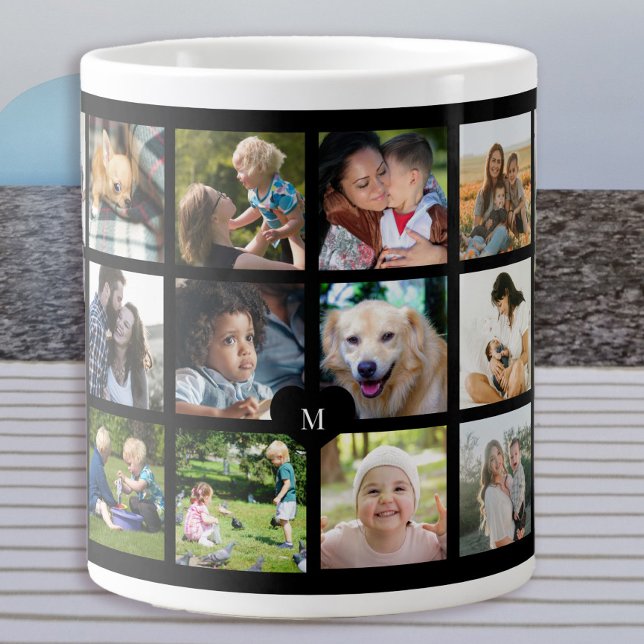 24 photo collage monogram personalized large coffee mug (Creator Uploaded)