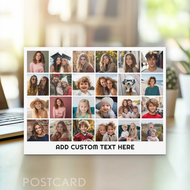 24 Photo Collage with Custom Text Postcard (Photo Postcard - Customize with your favorite photos)