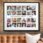 24 Photo Collage with Family Name Date - White Poster<br><div class="desc">A 24 photo grid with plenty of room for many photos and custom text. Add your favourite pics to this fun template. You can use square photos or any photos for this grid. For best results, crop your photos into squares before uploading. If you would like to change the colours...</div>