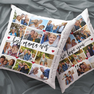 24 photo collage with text best mom double sided throw pillow