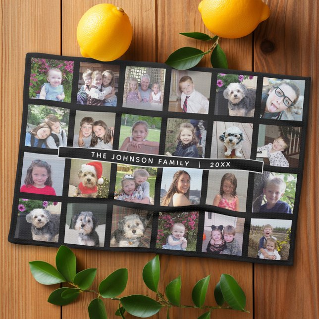24 Photo Template Collage with Custom Text Kitchen Towel (Personalized Kitchen Towel with 24 Photos)