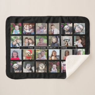 24 Photo Template Collage with Custom Text Sherpa Blanket