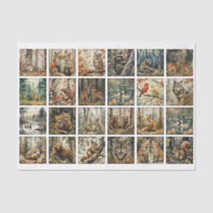24 Squares with Watercolor Animals in the Forest Tissue Paper