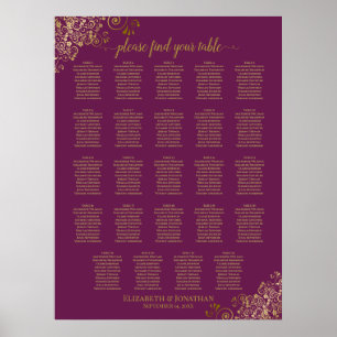 24 Table Cassis Purple Gold Wedding Seating Chart