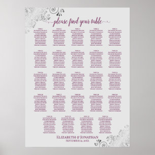 24 Table Cassis Purple Gray Wedding Seating Chart