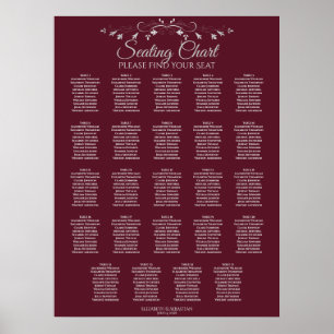 24 Table Elegant Burgundy Wedding Seating Chart