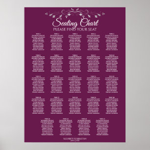 24 Table Elegant Cassis Wedding Seating Chart
