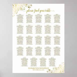 24 Table Gold & White Chic Wedding Seating Chart