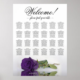 24 Table Royal Purple Rose Wedding Seating Chart