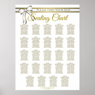24 Table White & Gold Ribbon Wedding Seating Chart