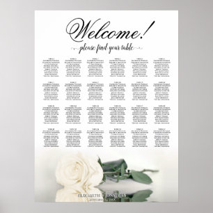 24 Table White Rose Elegant Wedding Seating Chart