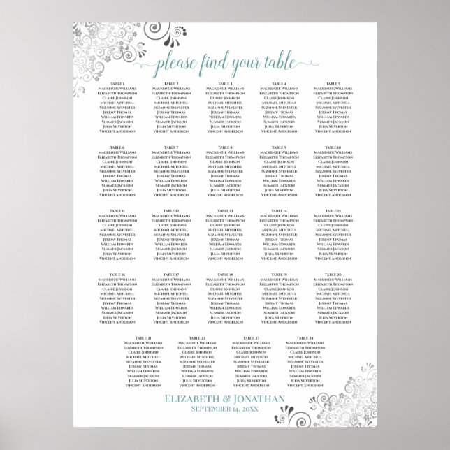 24 Tableau Blanc et Turquoise Chic Mariage Tableau (Devant)