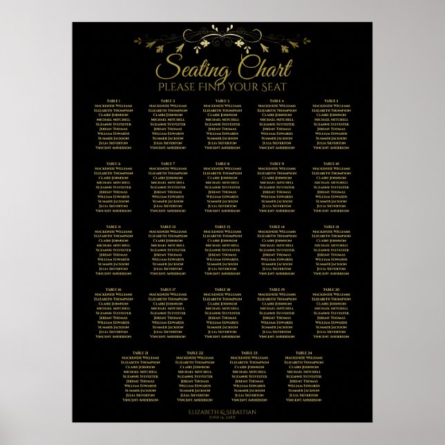 24 Tableau Chic Gold & Black Mariage Tableau de si (Devant)