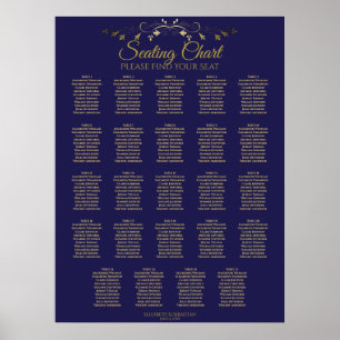 24 Tableau Chic Gold & Navy Mariage Seating Chart