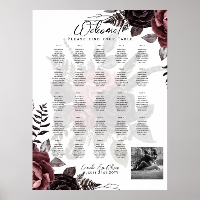 24 Tableau de sièges avec noms, accueil de la phot (Devant)