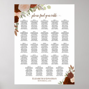 24 Tableau Orange Fall Floral Mariage Seating Char