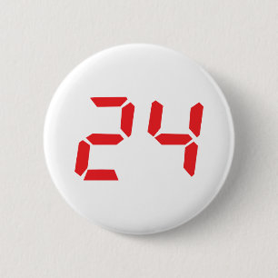 24 twenty-four red alarm clock digital number 2 inch round button