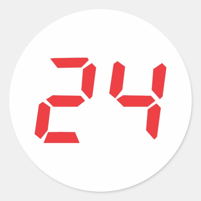 24 twenty-four red alarm clock digital number classic round sticker (Front)