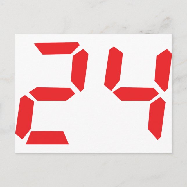 24 twenty-four red alarm clock digital number postcard (Front)