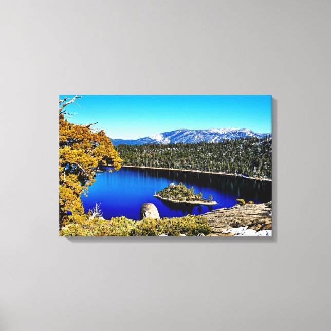 24" X 16" BEAUTIFUL EMERALD BAY LAKE TAHOE CANVAS (Front)